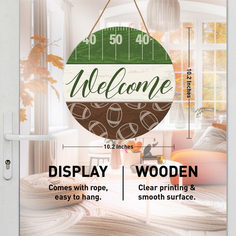HSNBT Football Welcome Sign Front Door Decor Fall Football Decor for Home Office Boys Bedroom Porch Farmhouse Sport Football Wooden Hanging Sign Wall Decorations, Fall Family Football - Image 2